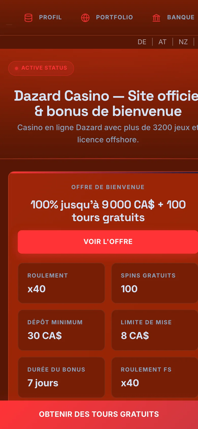 Dazard Casino mobile lobby screenshot